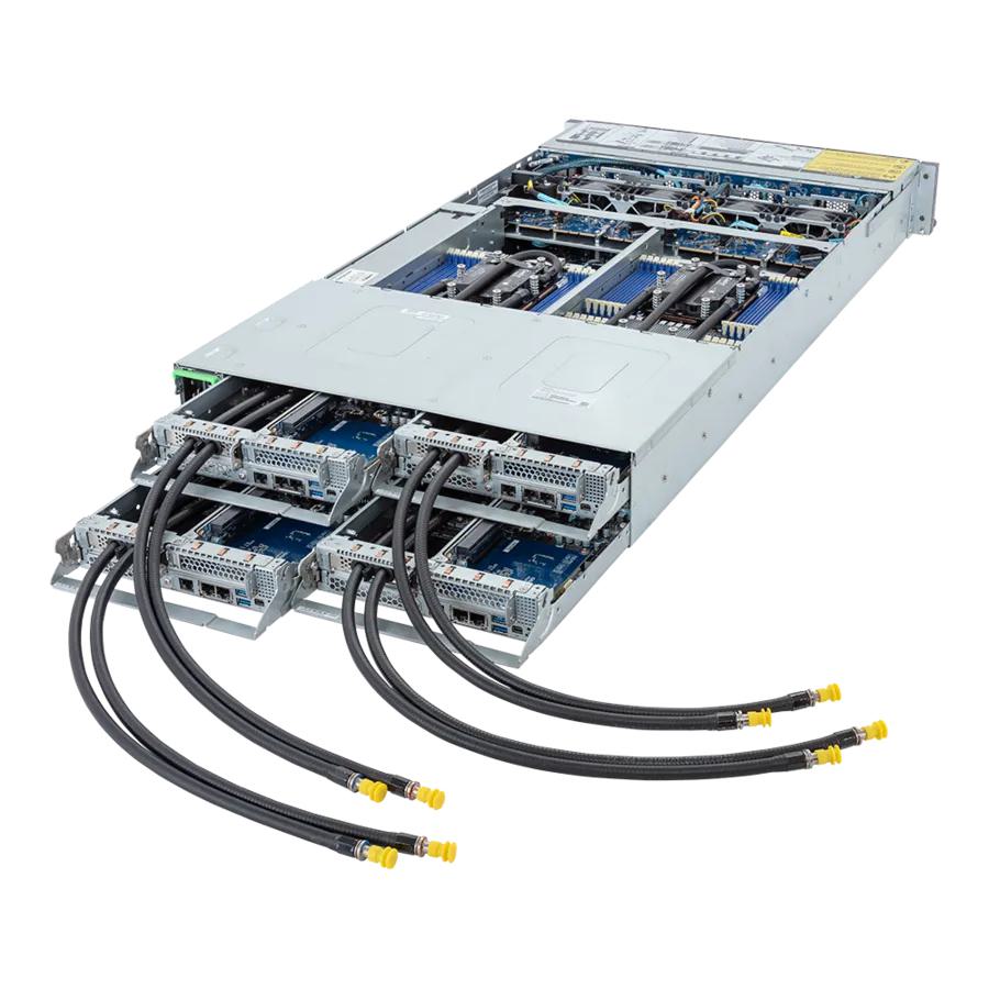 GIGABYTE H273-Z80-LAW1 - High Density Server - EPYC 9004 - 2U 4-Node DP 24-Bay Gen4 NVMe/SATA/SAS 3000W DLC